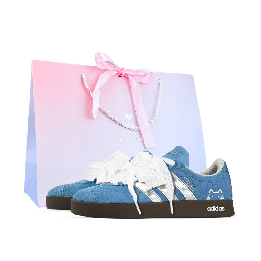 Adidas Adidas VL COURT 2.0 German Army Trainers Women's Low Top Blue Silver White Brown Color Block