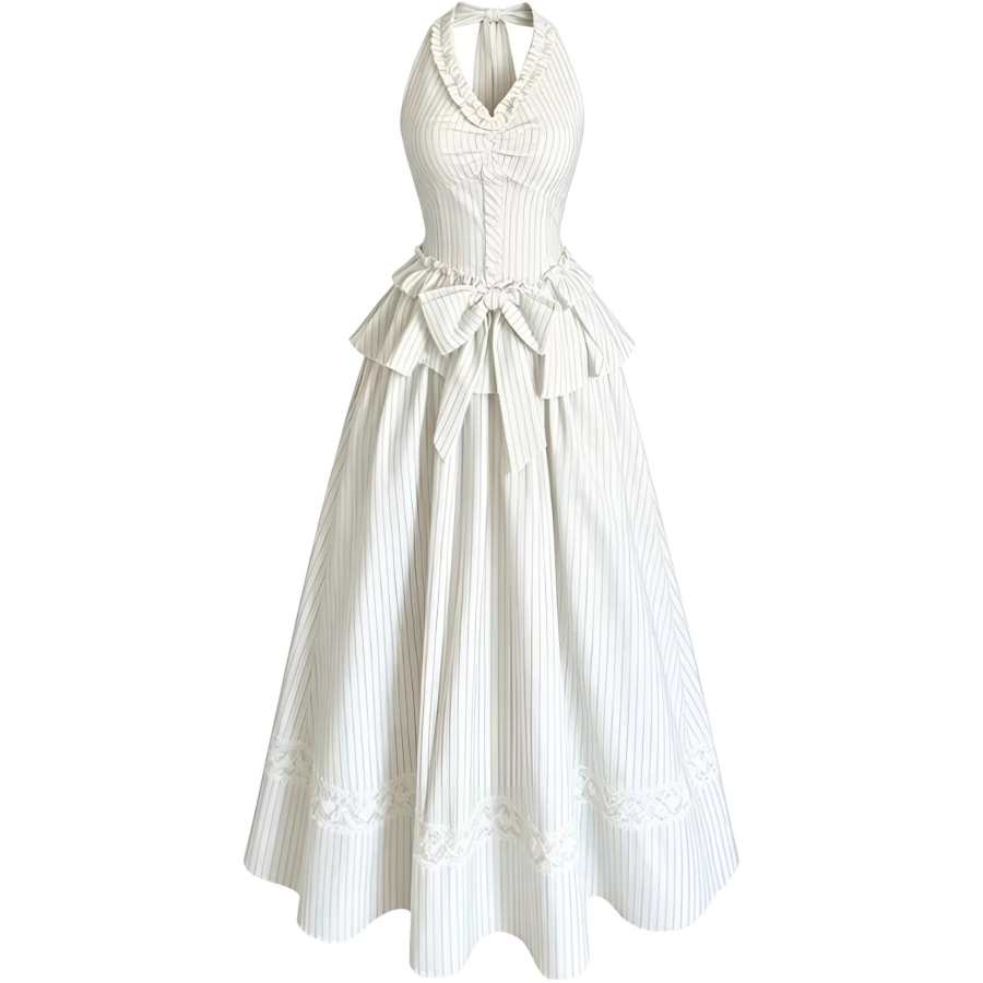 Cotton Gene Two Piece Skirt Sets Women's Halter Moderate Long Skirt