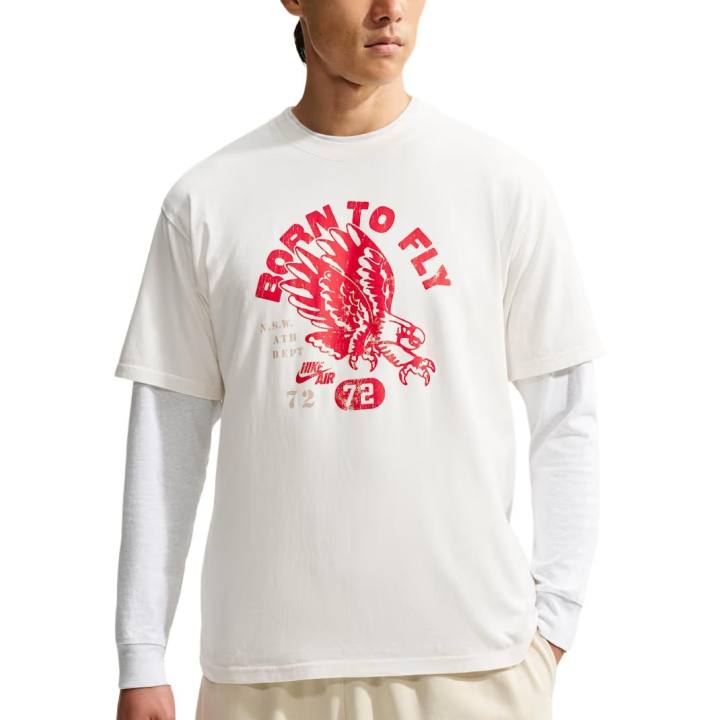 Nike Nike Sportswear T Shirts Men's Sail White/University Red Crew Neck Moderate