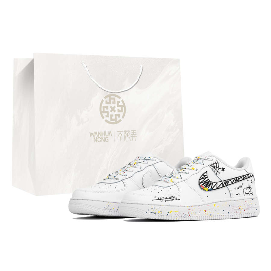 Nike Nike Air Force 1 Wan Hua Nong, Lazy Graffiti, Shopping Bag Abrasion Resistant Low top Skateboard Shoes Unisex White