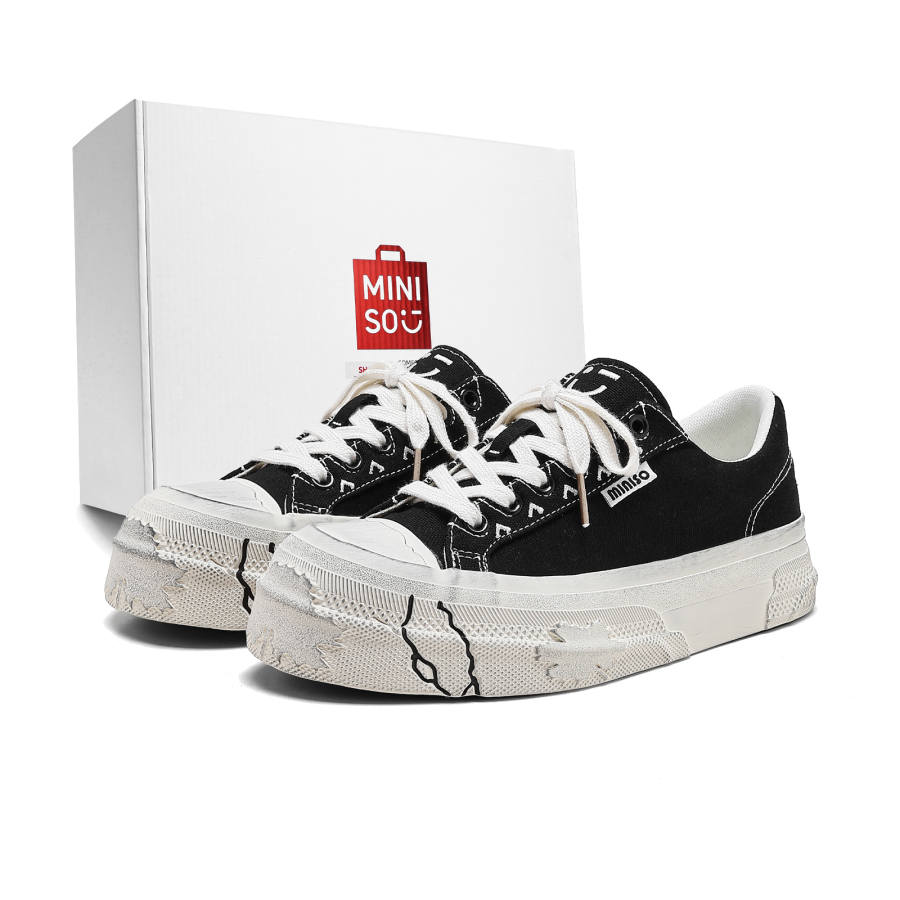 MINISO Skateboard Shoes Unisex Low Top Black White/Black