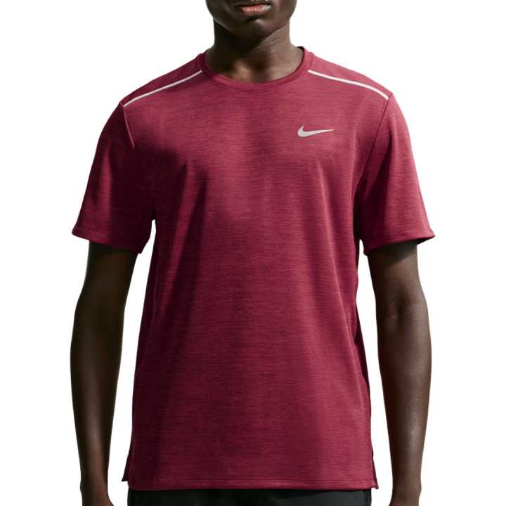 Nike Nike MILER Running T Shirts Men's Resilient Maroon/Mysterious Maroon/Mixed Color Crew Neck Moderate