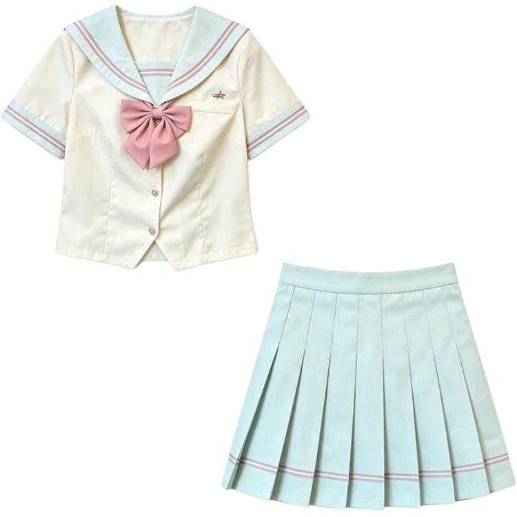 Cotton Gene Two Piece Skirt Sets Women's Navy Collar Moderate Short Skirt
