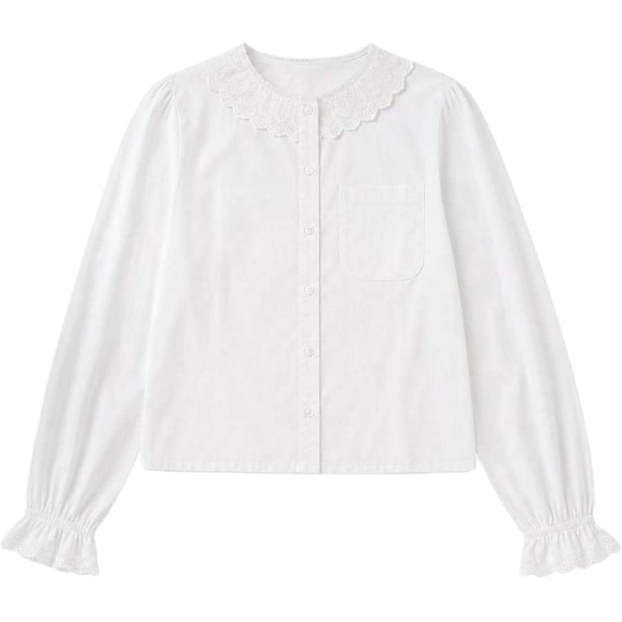 Cotton Gene Shirts Women's White Crew Neck Moderate Shirt