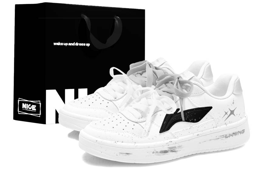 Li-Ning Li Ning Floating Boat Skateboard Shoes Unisex Low Top White Black Gray Ink Splatter Colorway