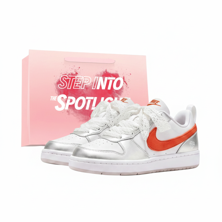 Nike Nike Court Borough Skateboard Shoes Unisex Low Top Silver/White/Orange