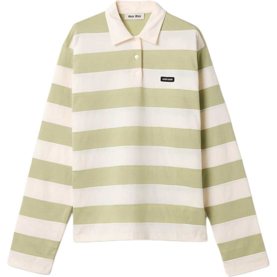 MIU MIU Knitwear Women's Light Rose/Agave Polo Collar Moderate Straight Fit