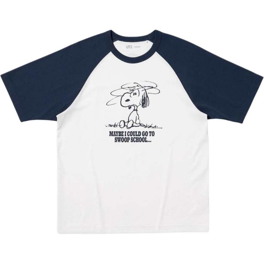 UNIQLO X PEANUTS T Shirts Men's Navy Blue Crew Neck