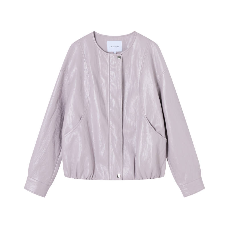 XIANGYING Leather Jackets Women's Purple Crew Neck Moderate