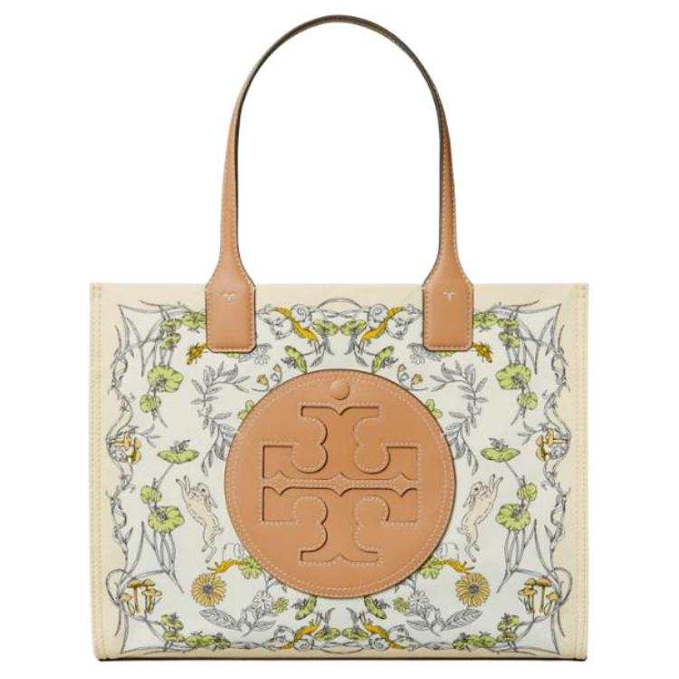 TORY BURCH Ella Fabric+Artificial Leather Tote Bag, Shopping Bag, Shoulder Bag Small Women's White Print