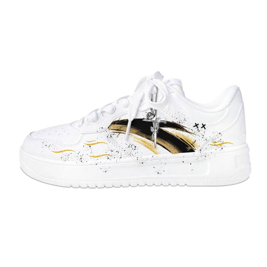 ANTA Easy Skateboard Shoes Men's Low Top White Black Gray Gold Ink Wash Colorway