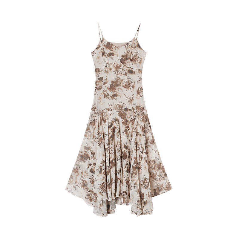 XIANGYING Sleeveless Dresses Women's Coffee Camisole Thin Long Skirt