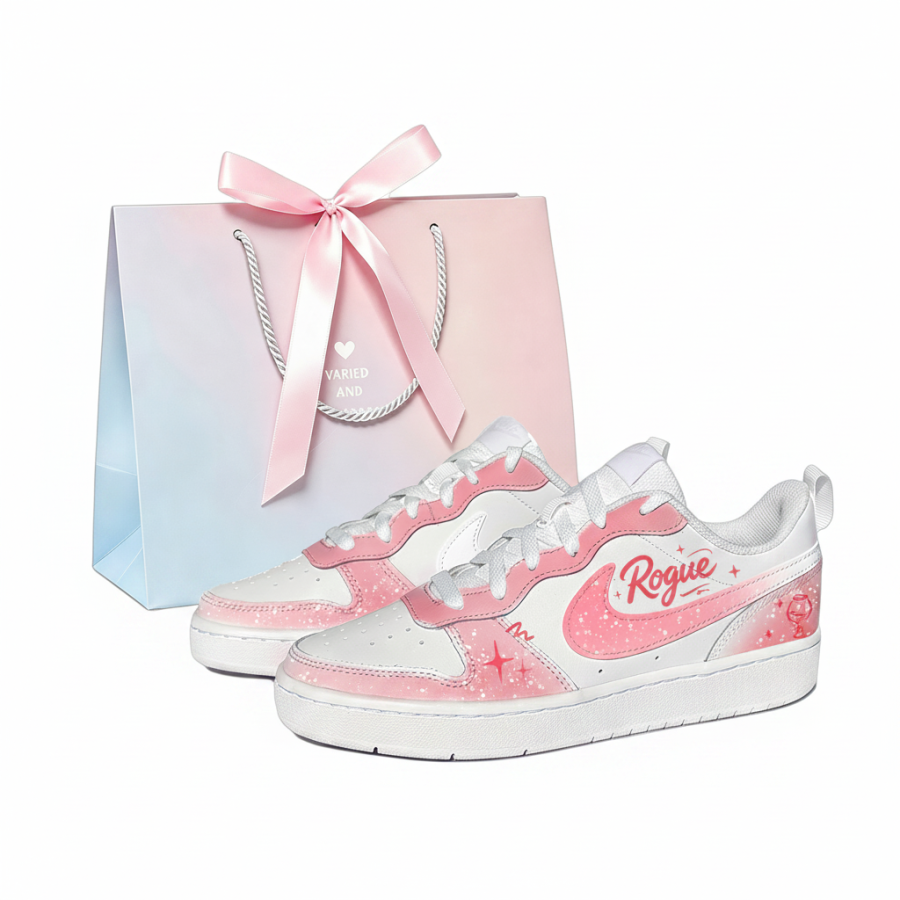 Nike Nike Court Borough Skateboard Shoes Unisex Low Top White Pink Gradient