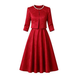 CPAURA Two Piece Skirt Sets Women's Crew Neck Moderate Midi Skirt