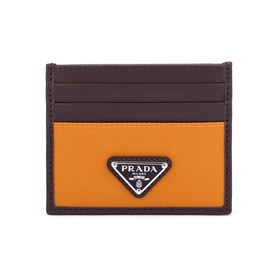 PRADA PRADA Re Nylon Fabric With Leather Card Holder Men's Amber
