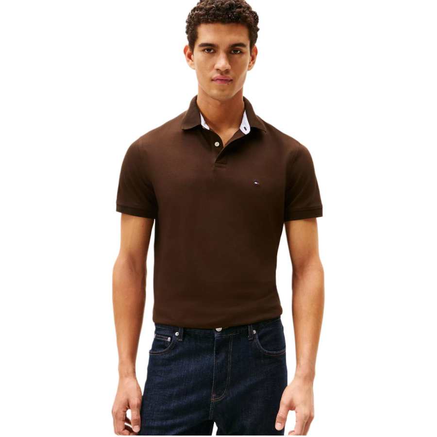 Tommy Hilfiger Polo Shirts Men's Dark Umber Polo Collar Moderate Straight Fit