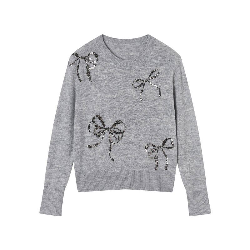 XIANGYING Knitwear Women's Medium Gray Crew Neck Moderate