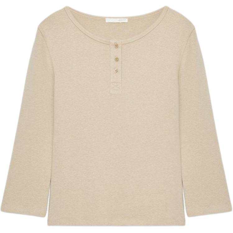 ZARA T Shirts Women's Beige Henry Collar