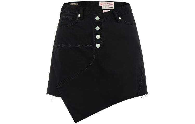 EVISU Casual Short Skirts Women's Black Moderate A Line Skirt