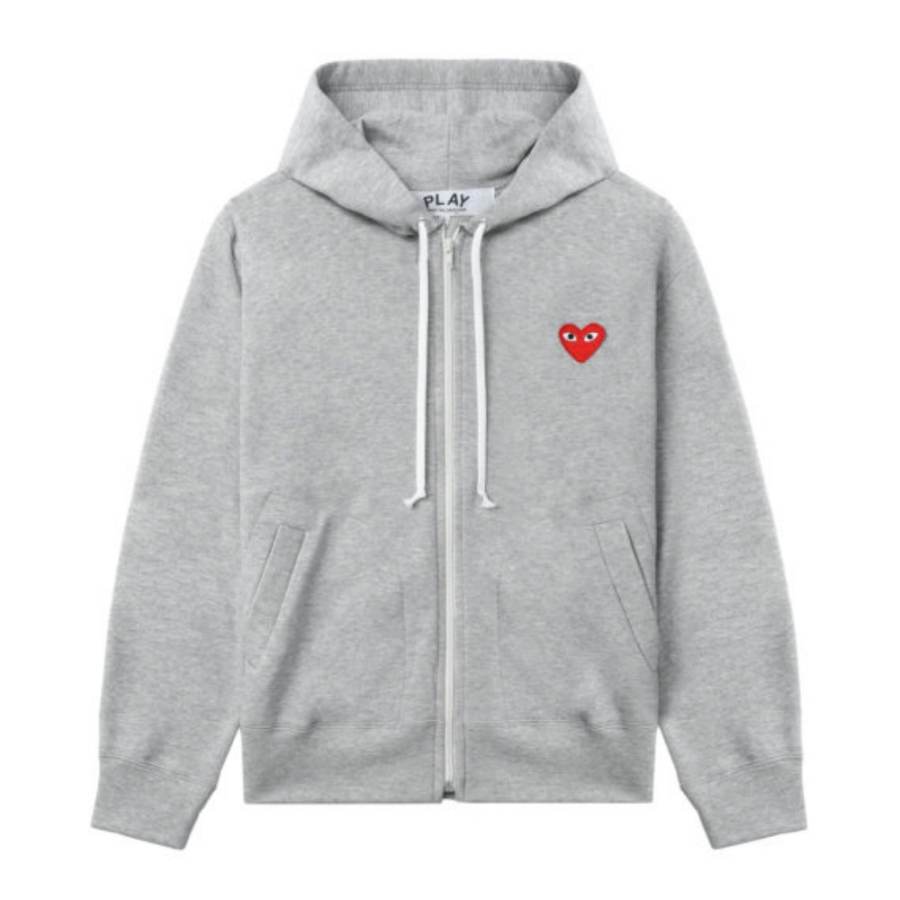 CDG Play Sweatshirts Unisex Gray Hooded Non Detachable Moderate Straight Fit