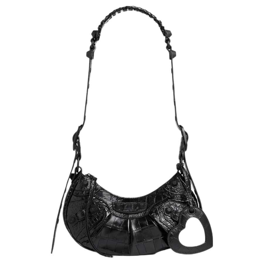 Balenciaga Le Cagole Crocodile Embossed Cow Leather Crossbody Bags Mini Women's Black