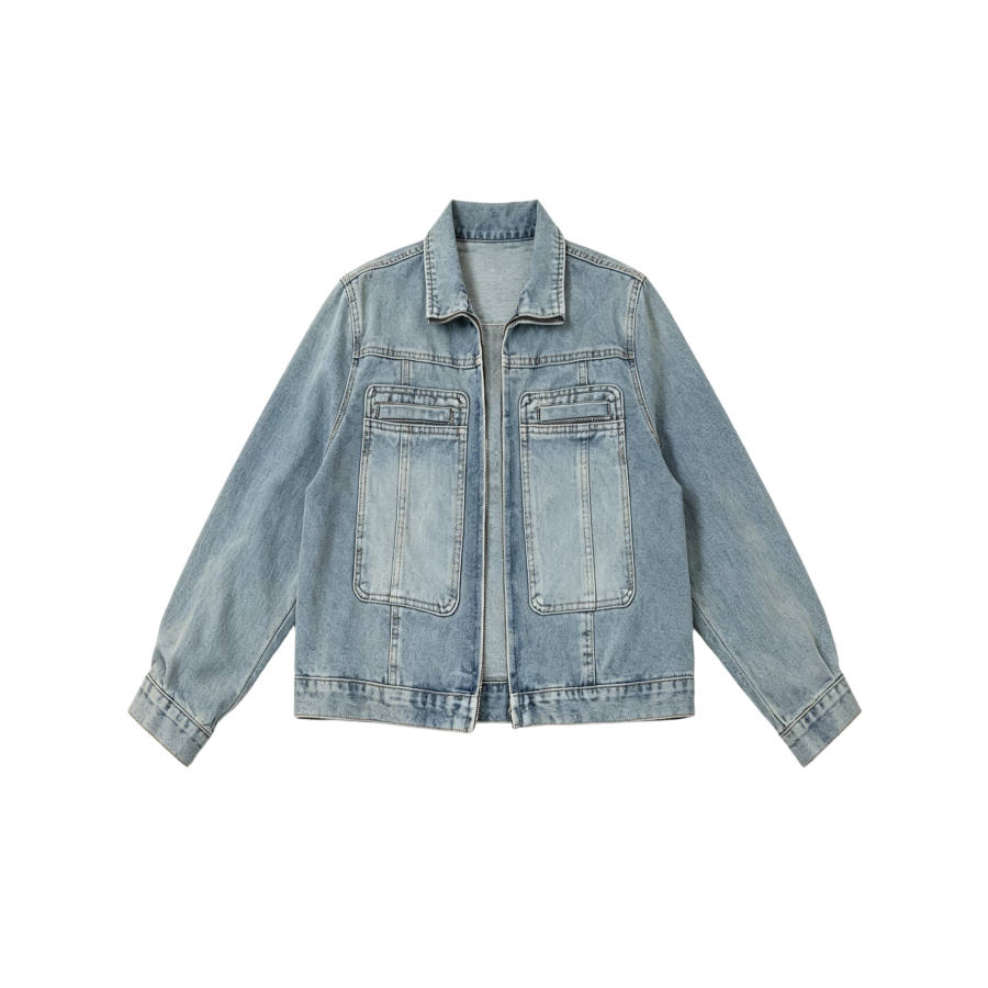 TUSHIFEI Denim Jackets Women's Blue Lapel Moderate Straight Fit
