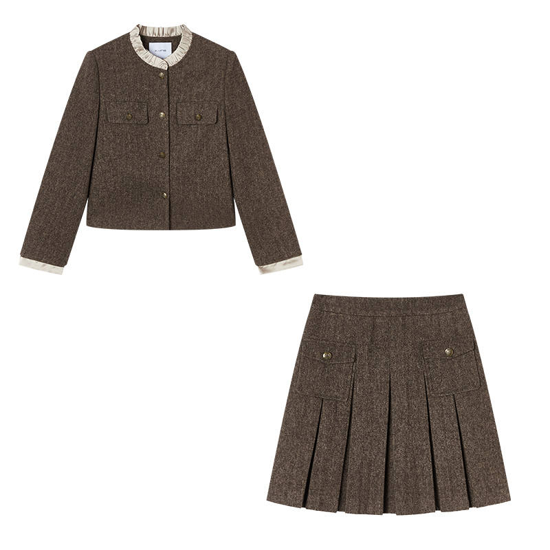 XIANGYING Casual Suits Women's Coffee Crew Neck Moderate