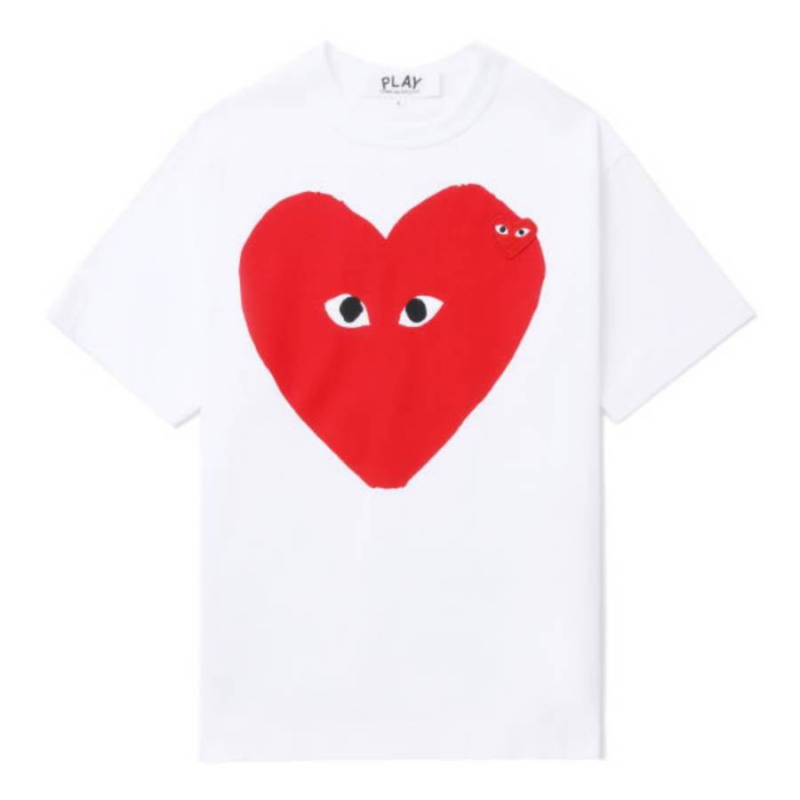 CDG Play T Shirts Unisex White Crew Neck Thin Straight Fit