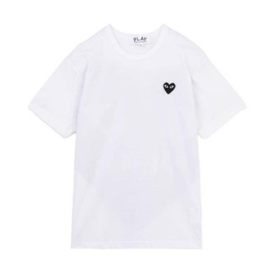 CDG Play T Shirts Unisex White Crew Neck Thin Straight Fit