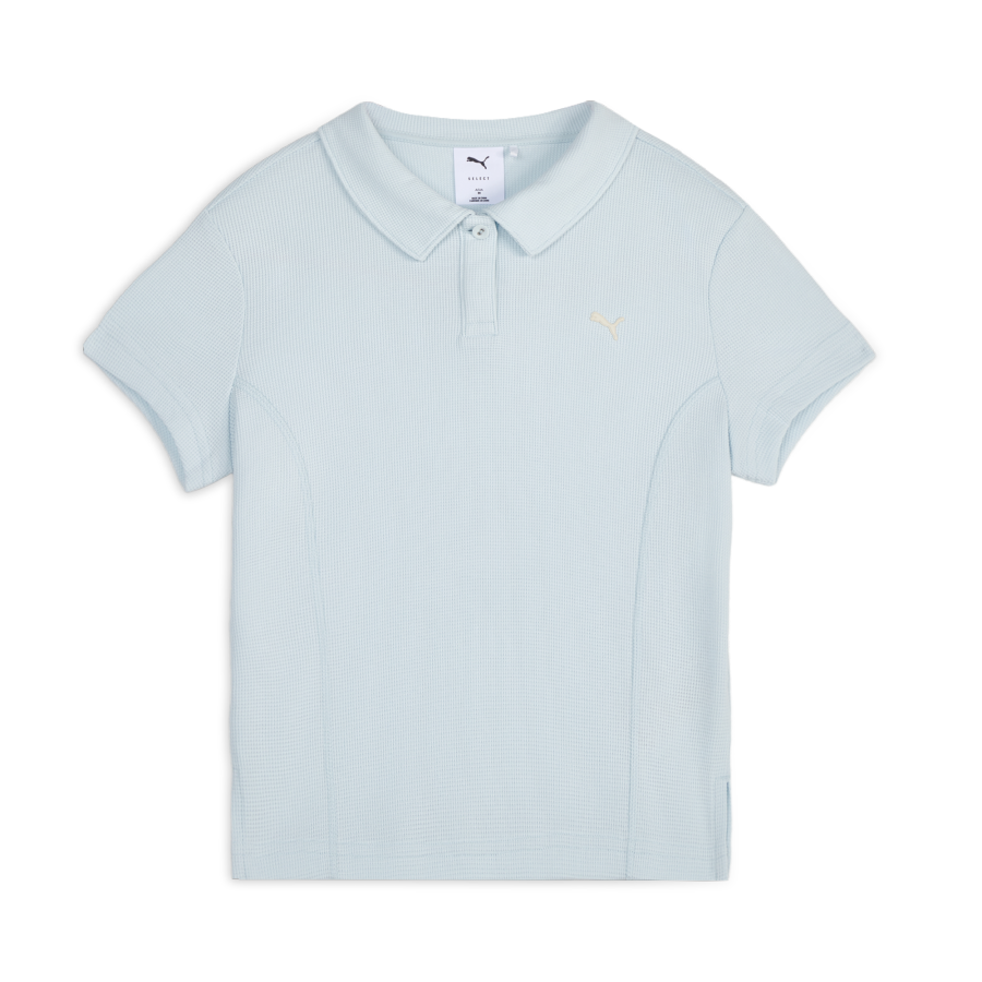 PUMA ESSENTIALS Polo Shirts Women's Aqua Blue Lapel Moderate Straight Fit