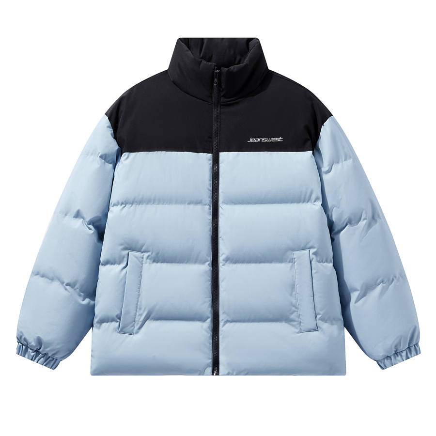JEANSWEST JEANSWEST Puffer Jackets Unisex Stand Collar Thickened Padded Puffer Jacket, Patchwork Puffer Jacket