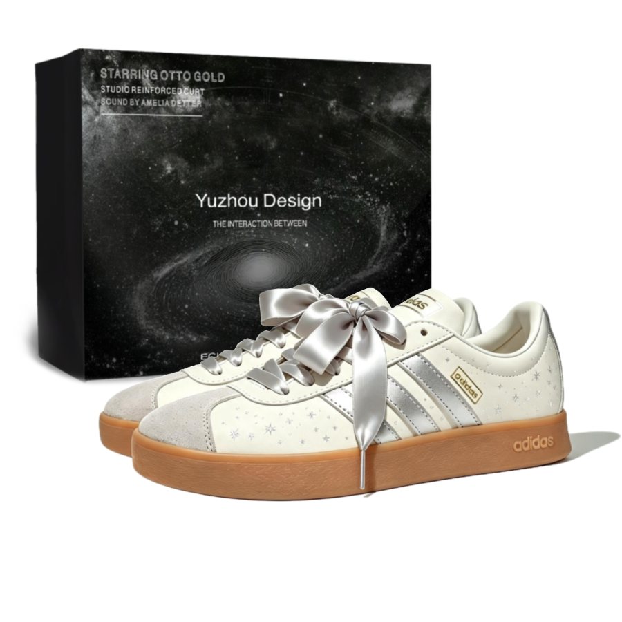 Adidas Adidas VL COURT 2.0 Skateboard Shoes Women's Low Top Ecru & Silver & Brown Colorway