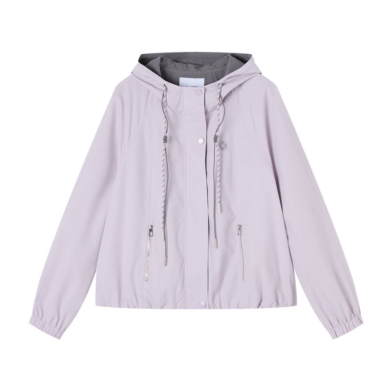 XIANGYING Cropped Coats Women's Lilac Hooded Non Detachable Moderate