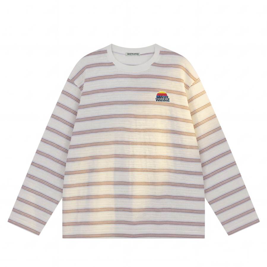 MostwantedLab Classic Rainbow T Shirts Unisex Blue White Stripes Crew Neck Moderate Straight Fit