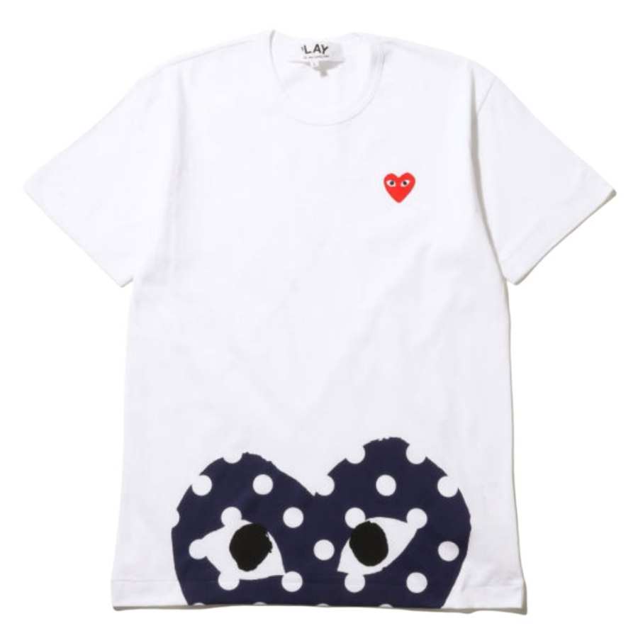 CDG Play T Shirts Men's White Crew Neck Thin Straight Fit