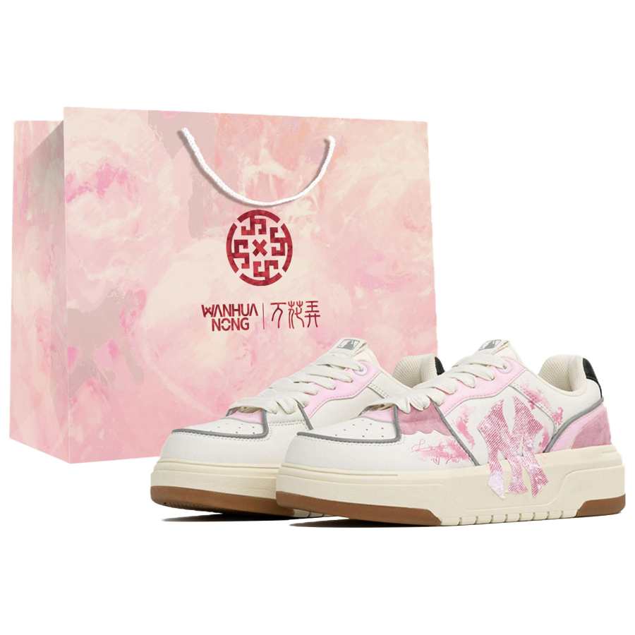 MLB Chunky Liner Wan Hua Nong, Lian, Shopping Bag Abrasion Resistant Low top Skateboard Shoes Unisex White Pink