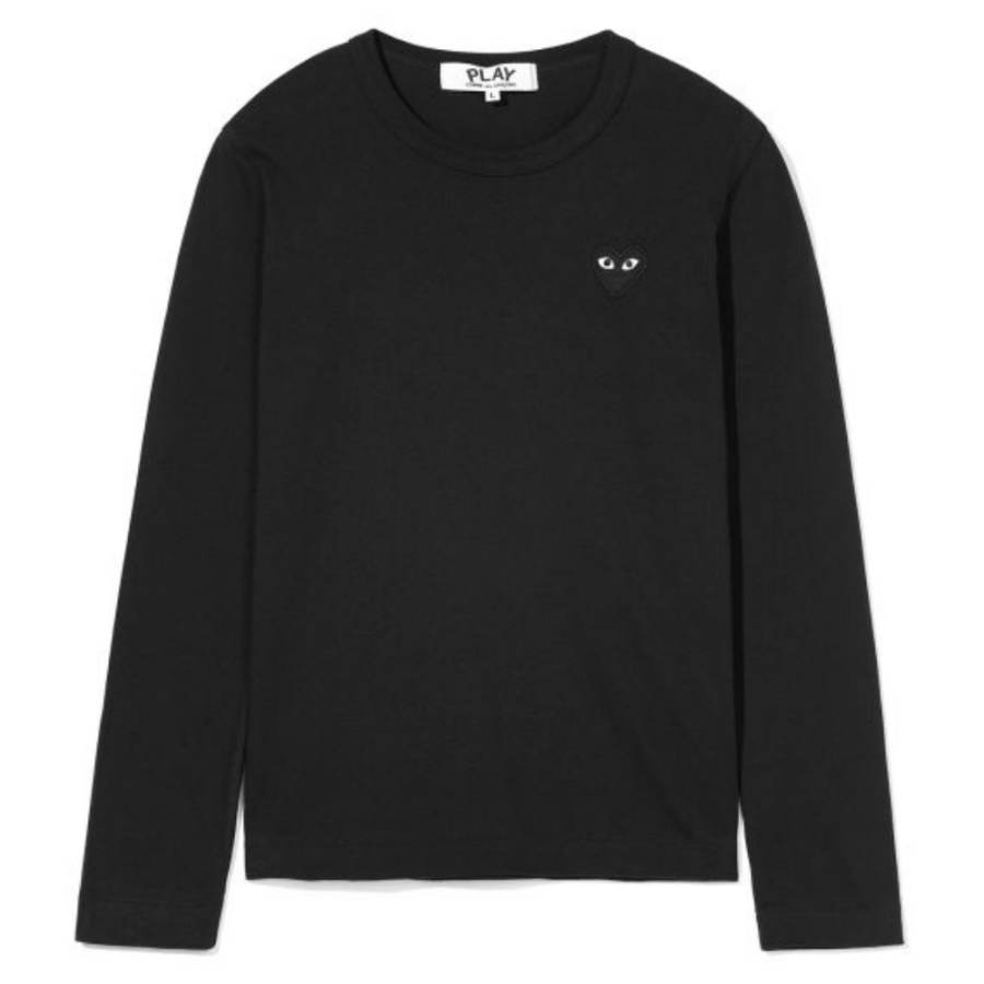 CDG Play T Shirts Women's Black Crew Neck Thin Straight Fit