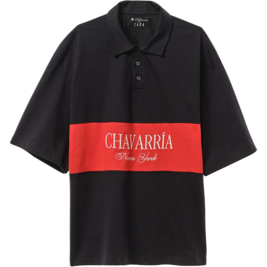 ZARA Polo Shirts Men's Black Lapel Moderate
