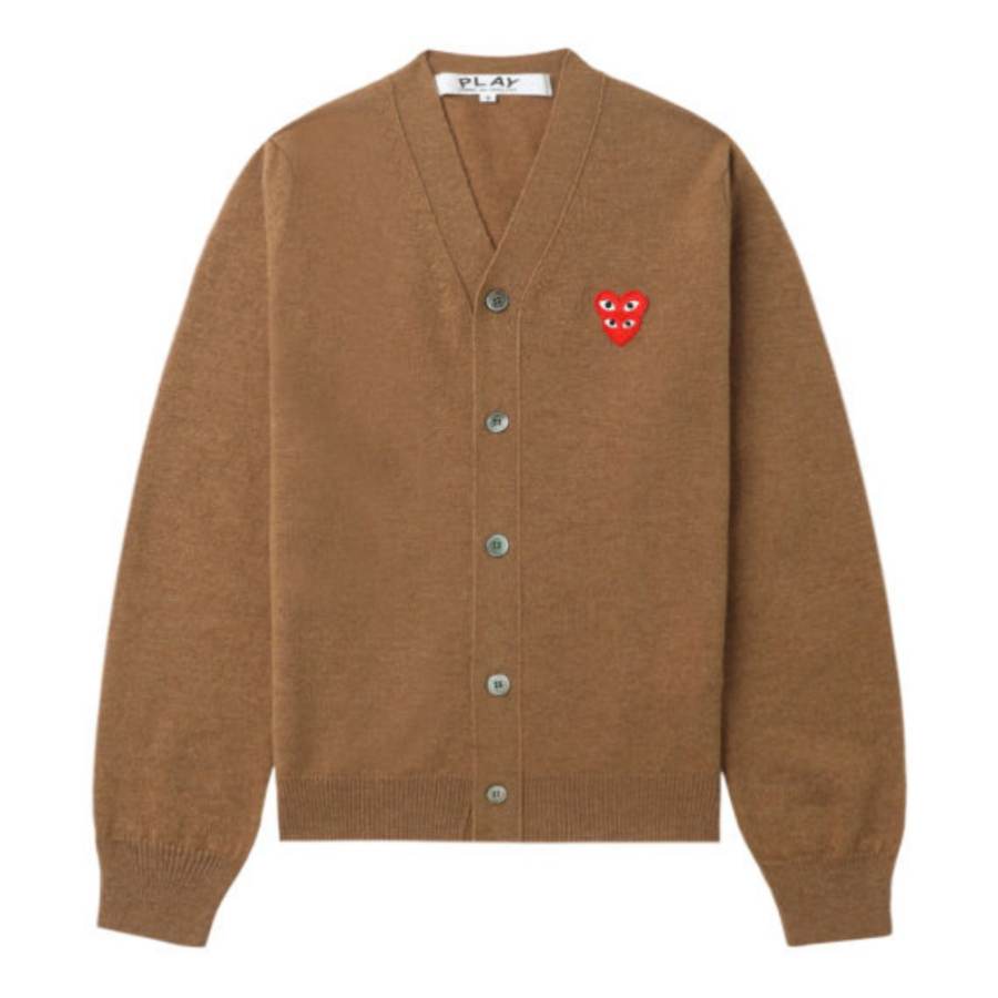 CDG Play Knitwear Unisex Brown V Neck Thin Straight Fit