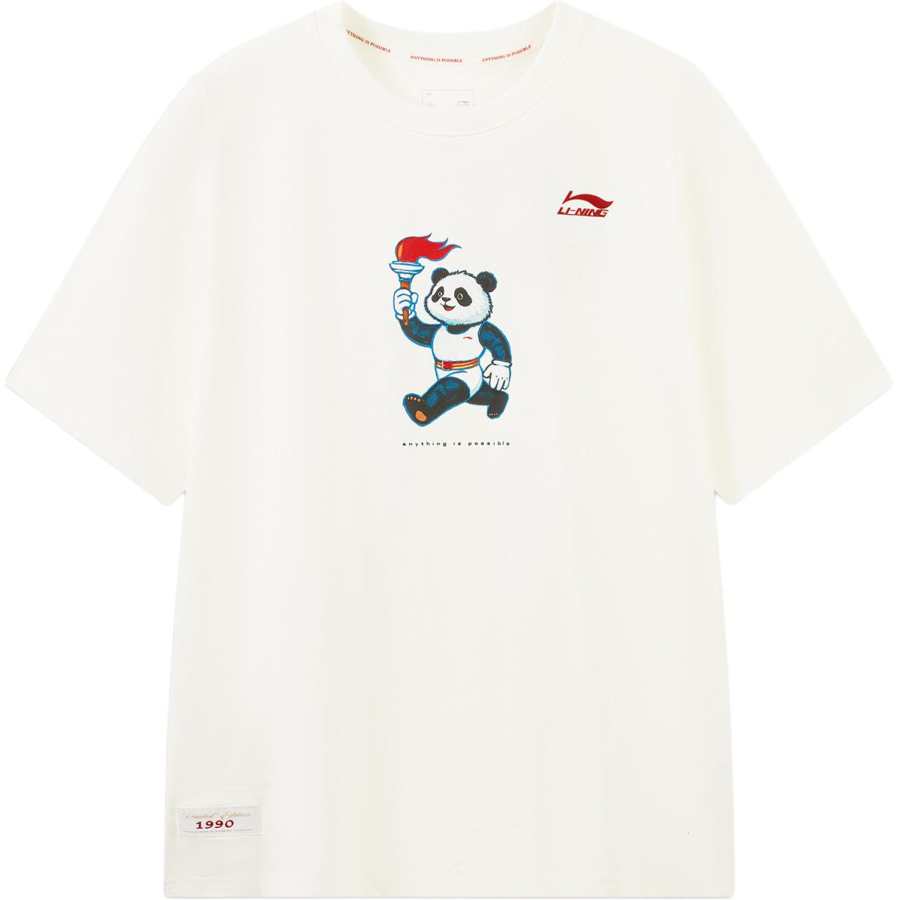 Li-Ning Li Ning T Shirts Unisex Ivory Crew Neck Moderate Straight Fit