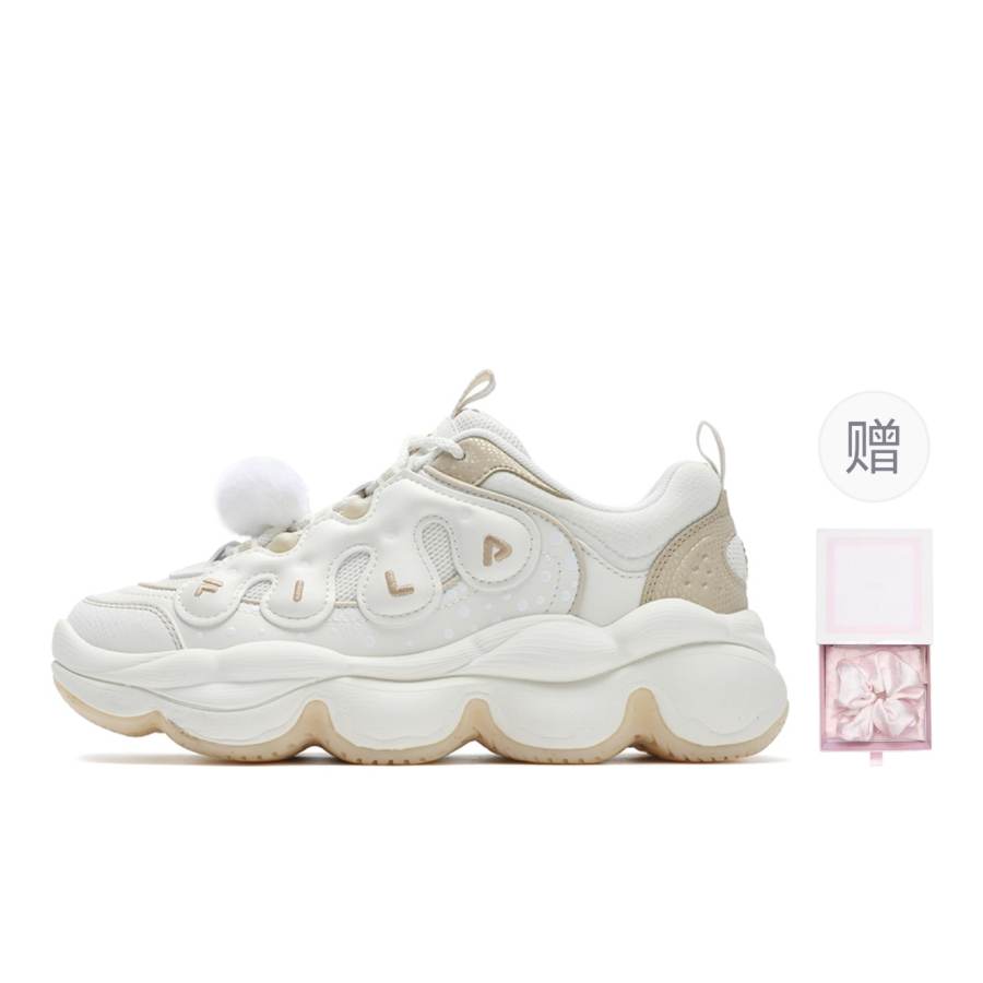 FILA PEASE Height Increasing Abrasion Resistant Lightweight Low top Chunky Sneakers Women's Milk White