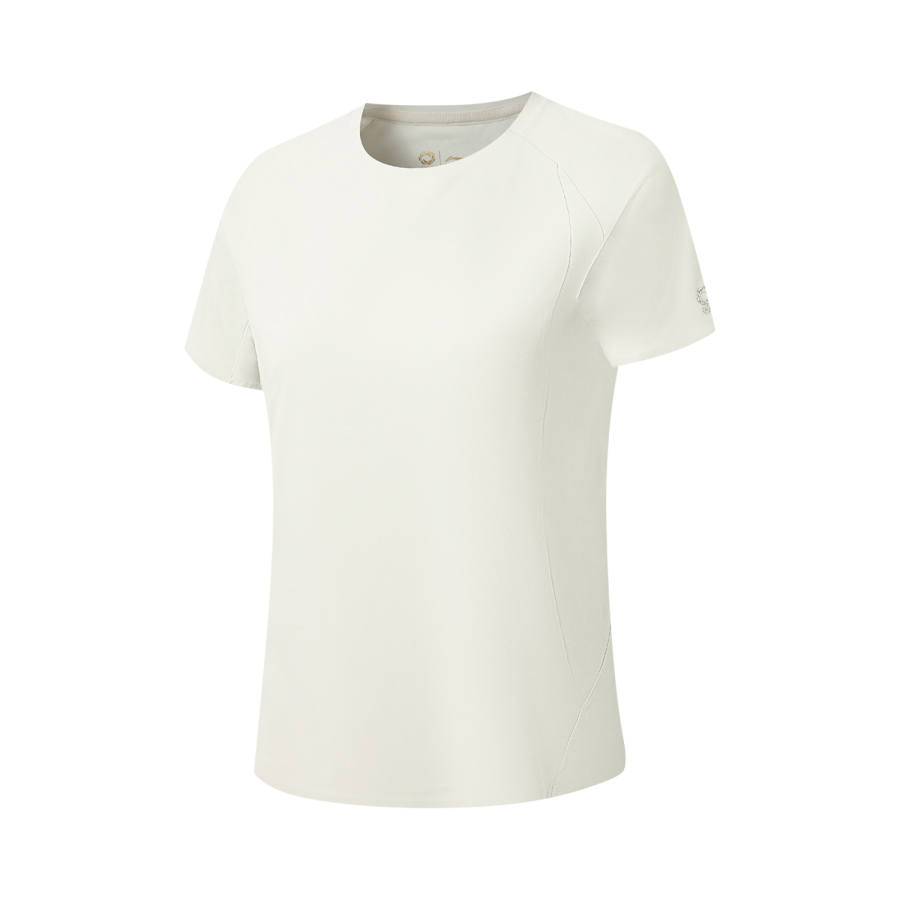Li-Ning Li Ning Gold Logo | T Shirts Women's White Birch Gray Crew Neck Moderate Straight Fit