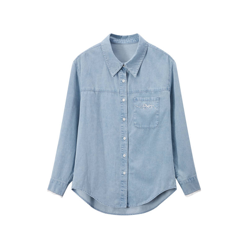 XIANGYING Shirts Women's Denim Blue Lapel Moderate