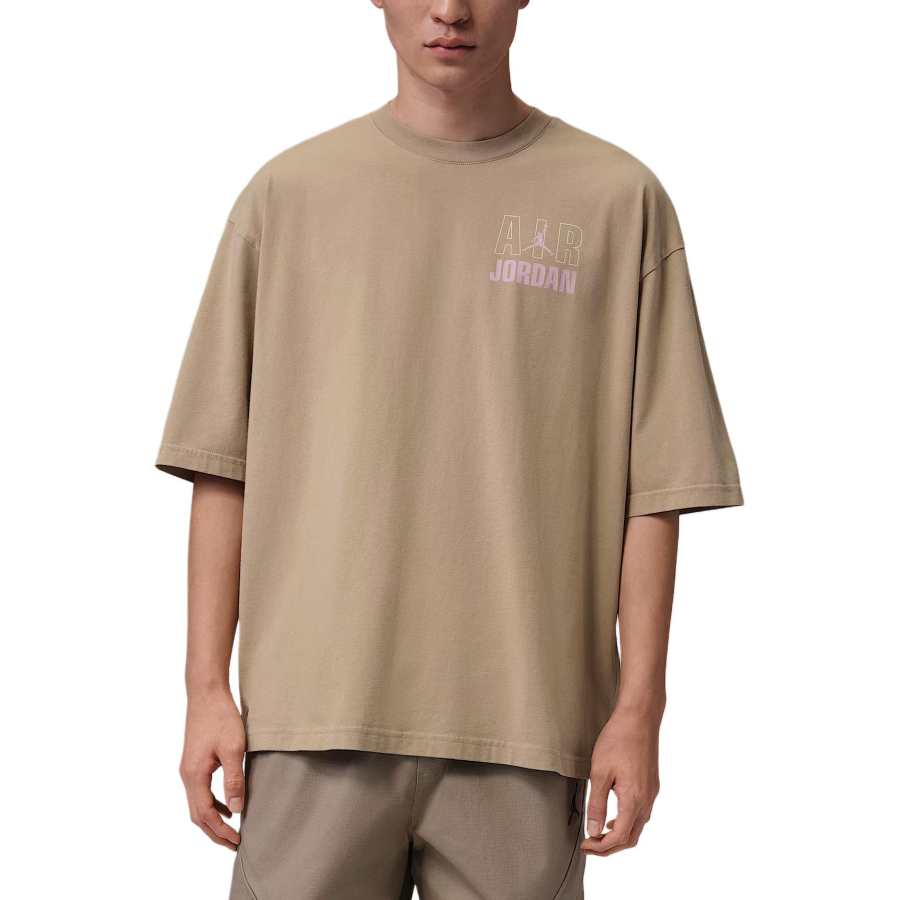 Jordan Jordan Flight T Shirts Men's Khaki/Carmine Crew Neck Moderate