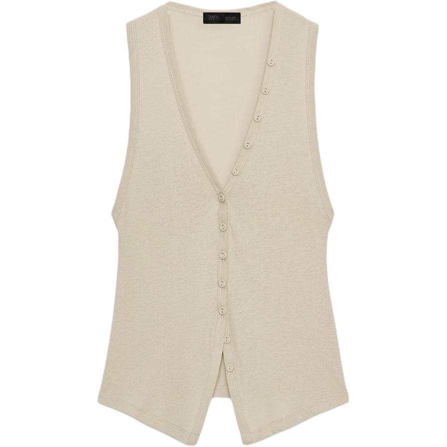 ZARA Tank Tops Women's Beige V Neck