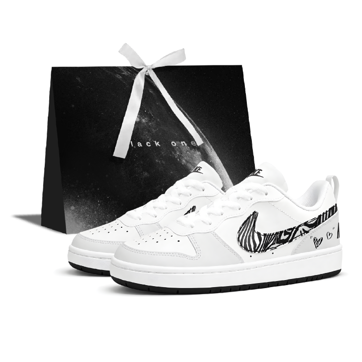 Nike Nike Court Borough Skateboard Shoes Women's Low Top White Black Gray Gradient Hand Drawn Colorway