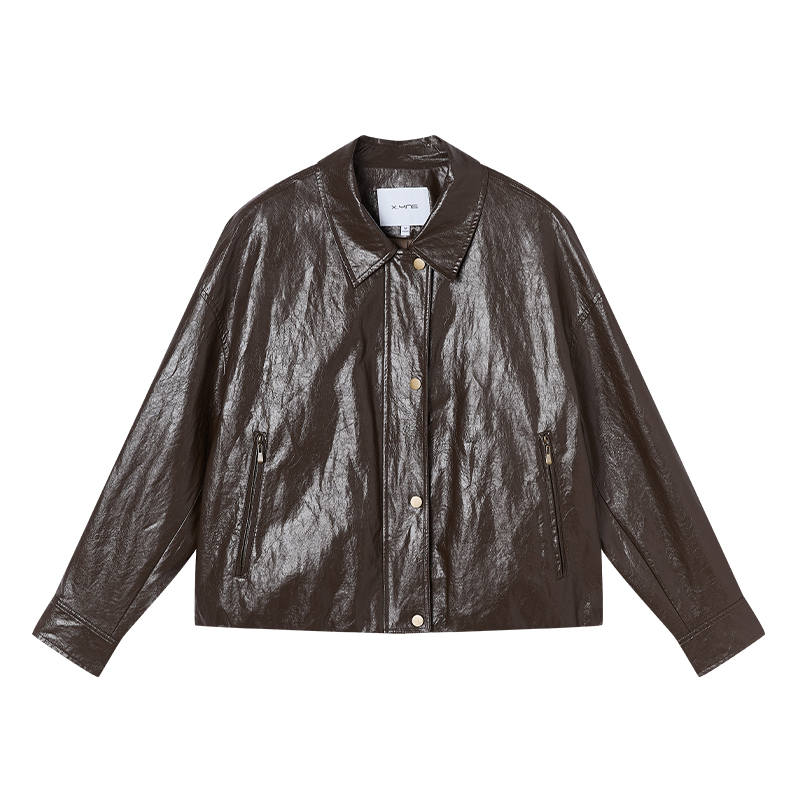XIANGYING Leather Jackets Women's Lapel Moderate