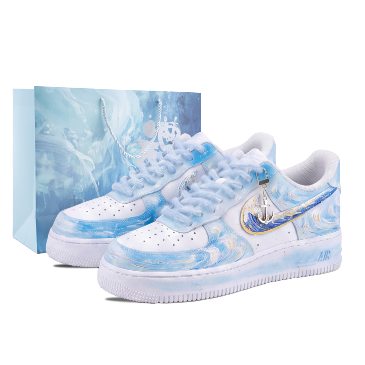 Nike Nike Air Force 1 Skateboard Shoes Unisex Low Top White/Blue/Gold