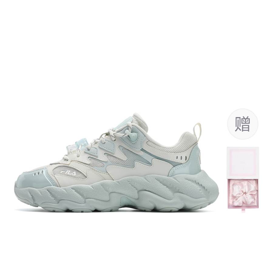 FILA FERN Height Increasing Lightweight Breathable Low top Chunky Sneakers Women's White Green