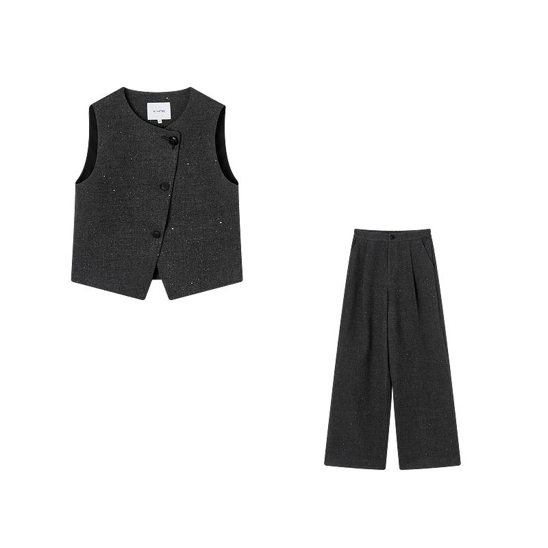XIANGYING Casual Suits Women's Dark Gray Crew Neck Moderate